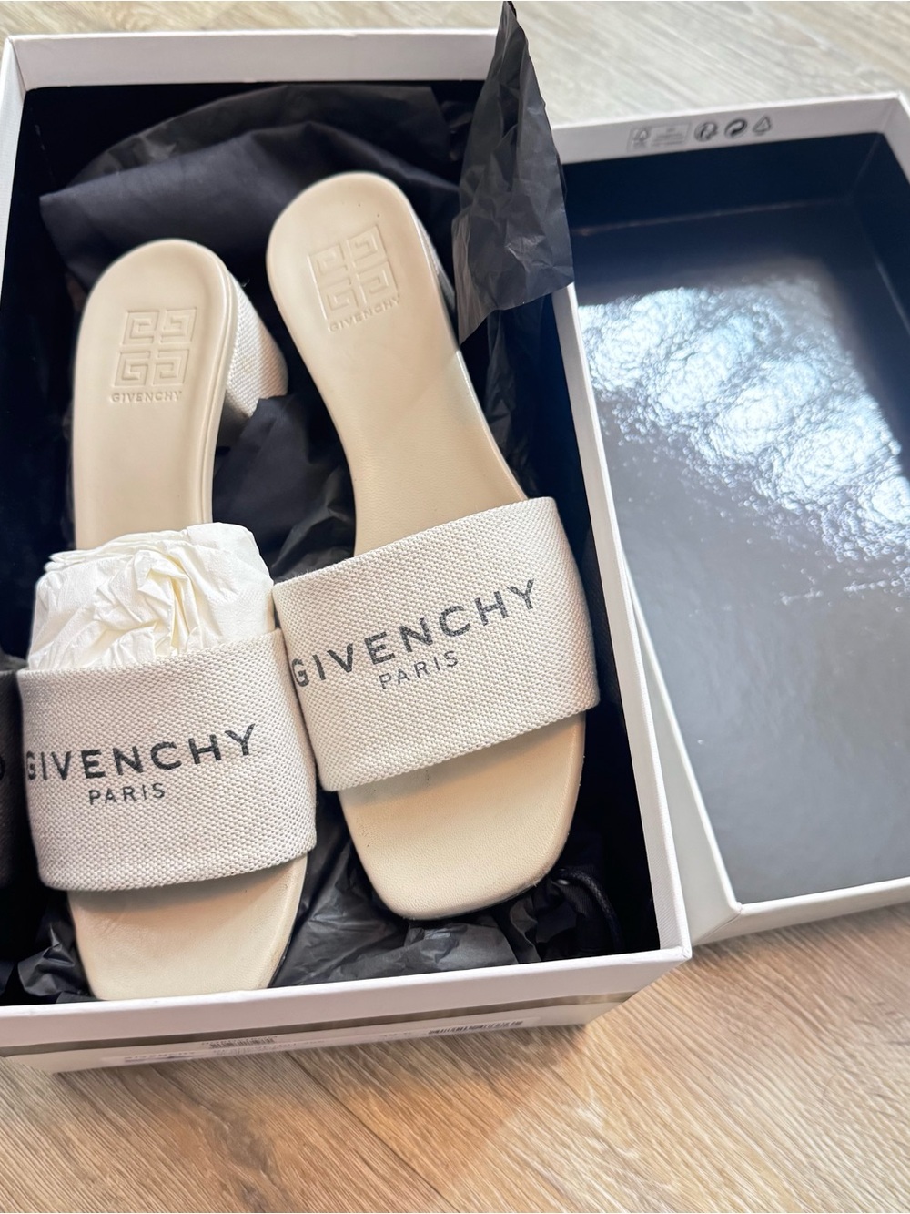 Givenchy Cream Canvas Logo Slide Sandals